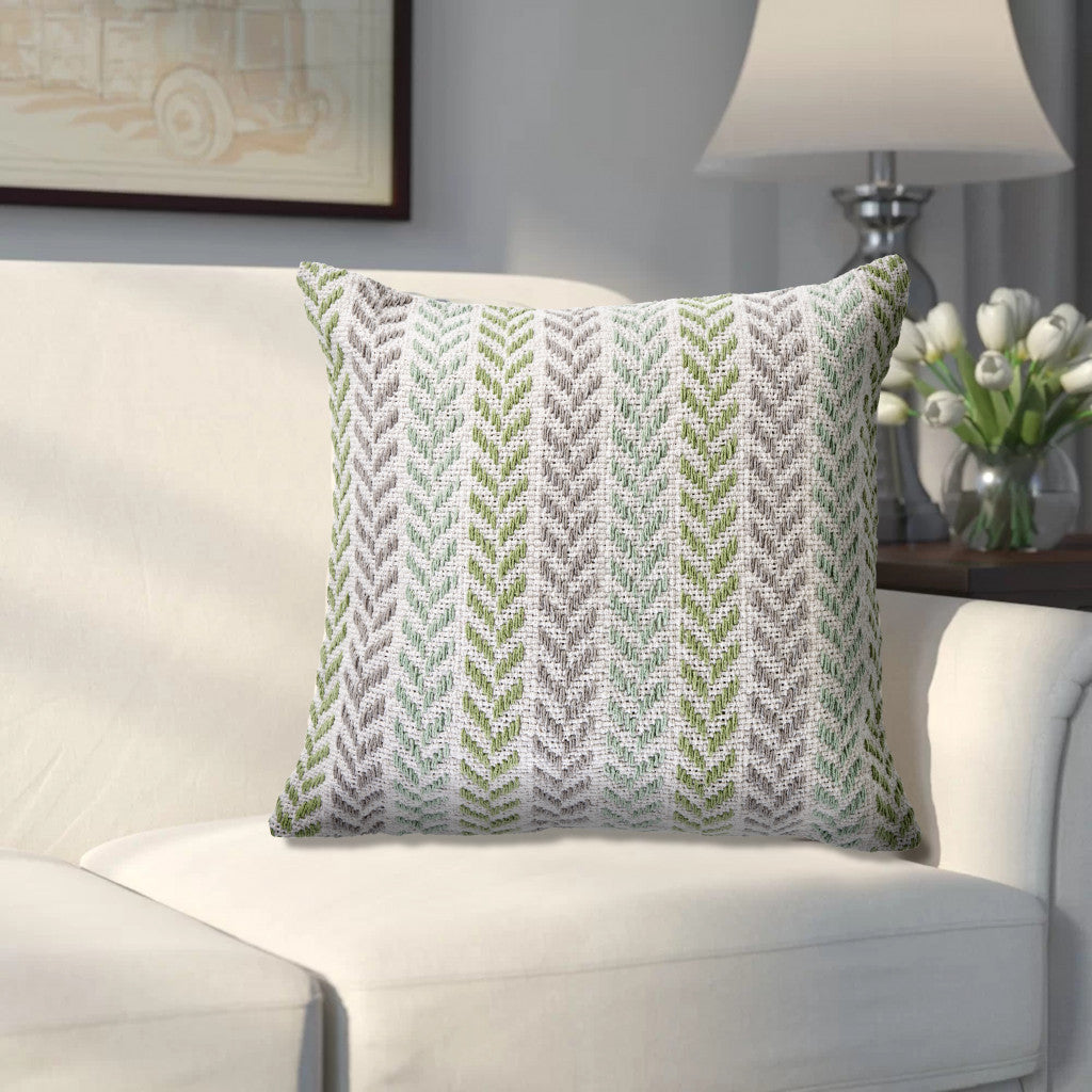 18" X 18" Blue White And Gray 100% Cotton Chevron Zippered Pillow