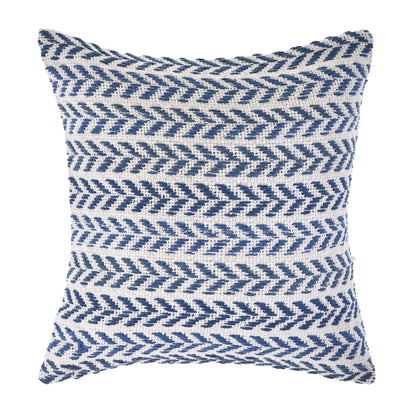 18" X 18" Blue White And Gray 100% Cotton Chevron Zippered Pillow