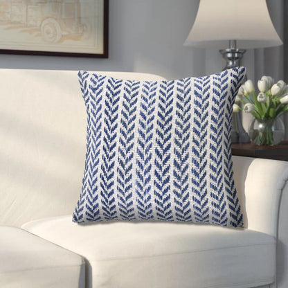 18" X 18" Blue White And Gray 100% Cotton Chevron Zippered Pillow