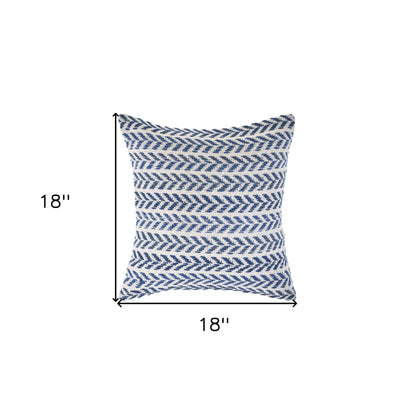 18" X 18" Blue White And Gray 100% Cotton Chevron Zippered Pillow