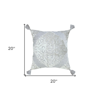 20" X 20" Silver Gray And Light Gray Viscose Zippered Pillow