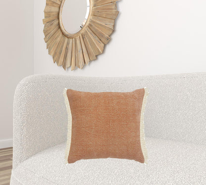 14" X 36" Orange And Tan 100% Cotton Zippered Pillow