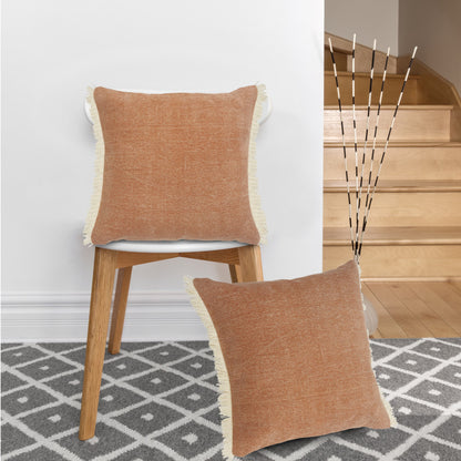 14" X 36" Orange And Tan 100% Cotton Zippered Pillow