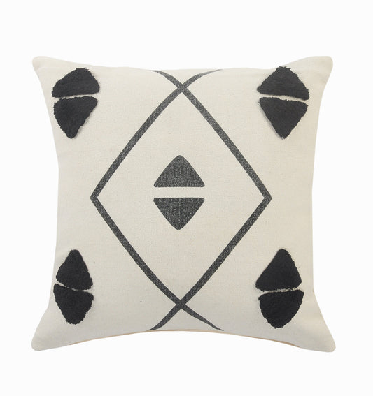 20" X 20" Cream Black And Gray 100% Cotton Geometric Zippered Pillow