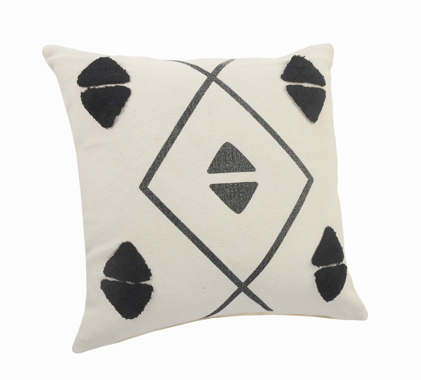 20" X 20" Cream Black And Gray 100% Cotton Geometric Zippered Pillow
