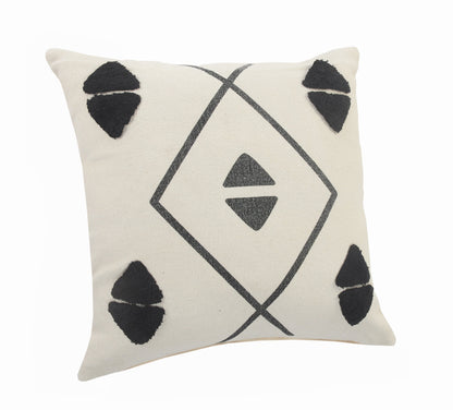 20" X 20" Cream Black And Gray 100% Cotton Geometric Zippered Pillow
