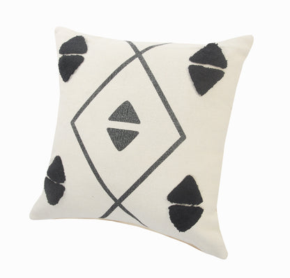 20" X 20" Cream Black And Gray 100% Cotton Geometric Zippered Pillow