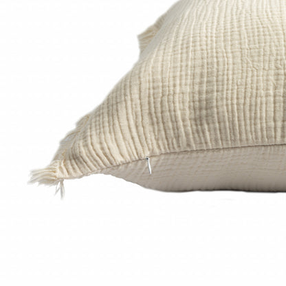20" X 20" Blue Gray And Cream 100% Cotton Zippered Pillow