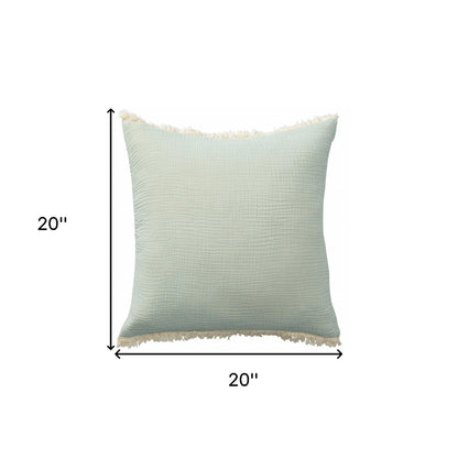 20" X 20" Blue Gray And Cream 100% Cotton Zippered Pillow