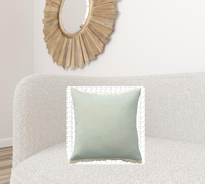 20" X 20" Blue Gray And Cream 100% Cotton Zippered Pillow