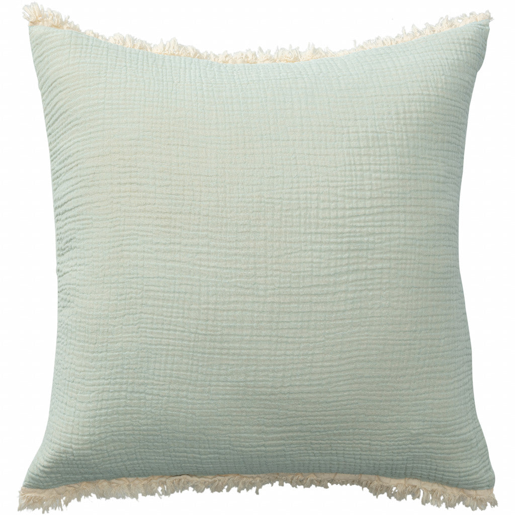 20" X 20" Blue Gray And Cream 100% Cotton Zippered Pillow