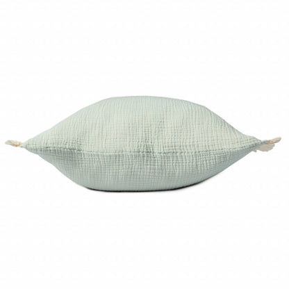 20" X 20" Blue Gray And Cream 100% Cotton Zippered Pillow