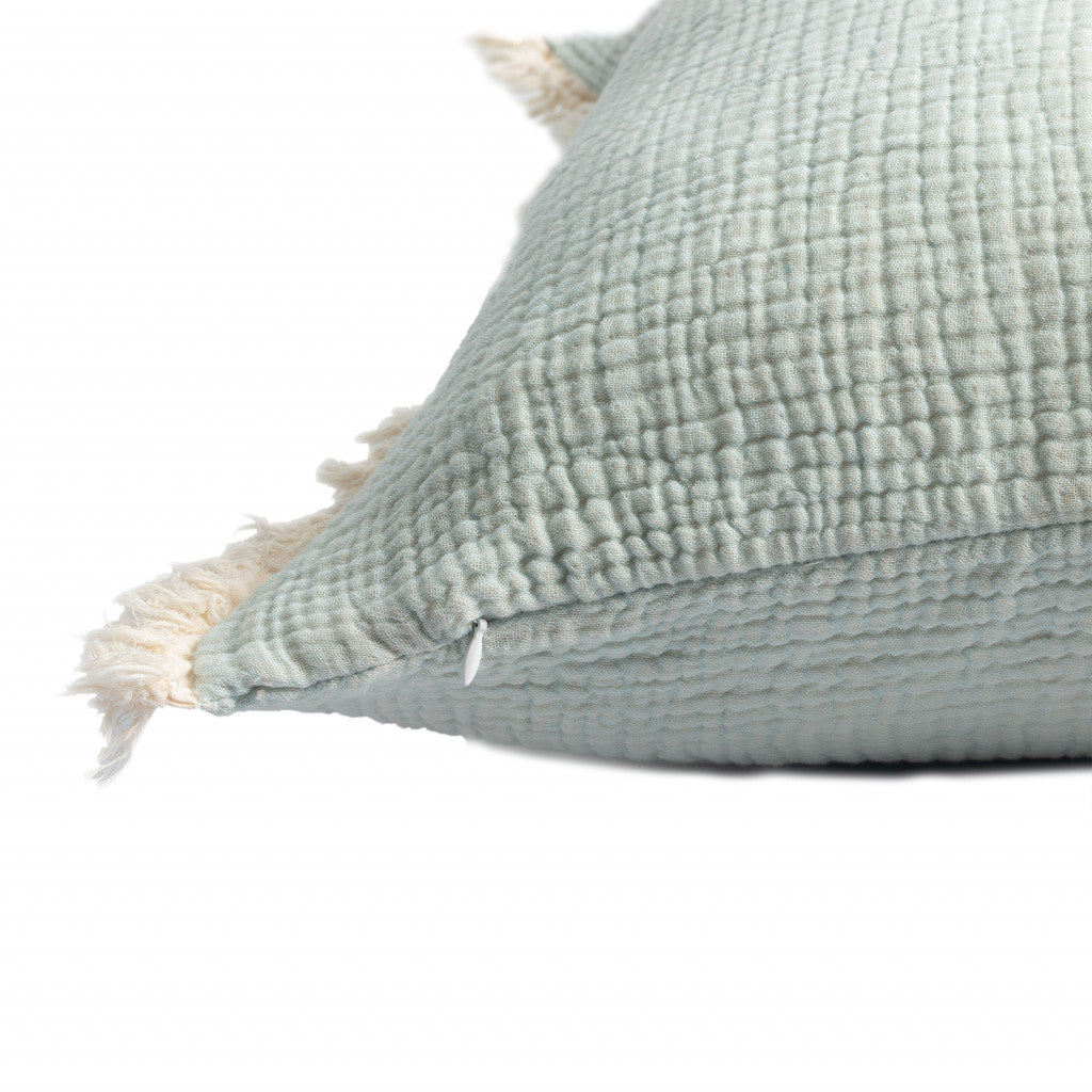 20" X 20" Blue Gray And Cream 100% Cotton Zippered Pillow