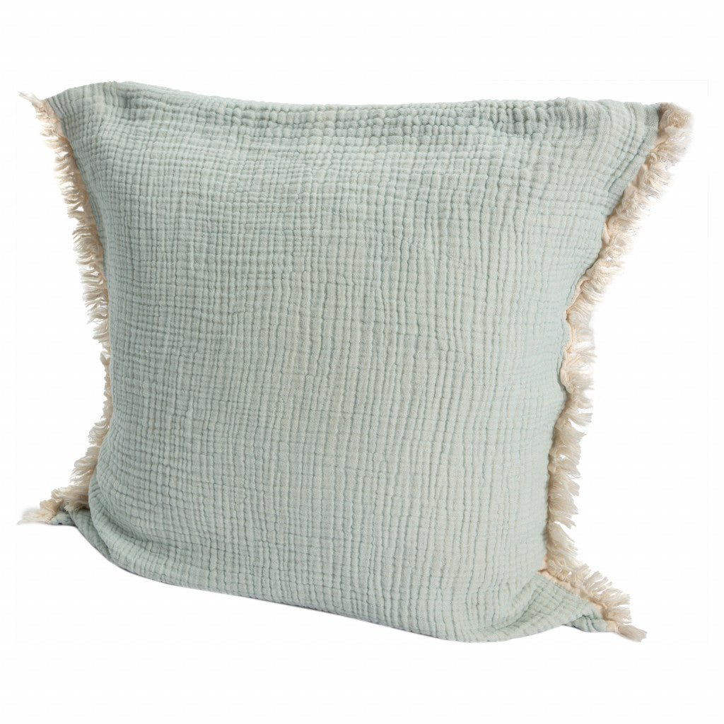 20" X 20" Blue Gray And Cream 100% Cotton Zippered Pillow