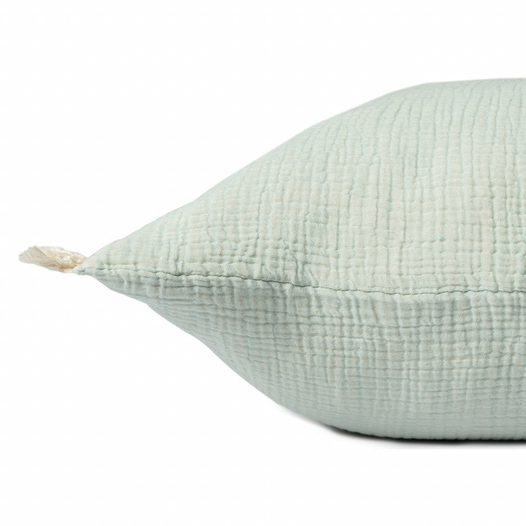 20" X 20" Blue Gray And Cream 100% Cotton Zippered Pillow