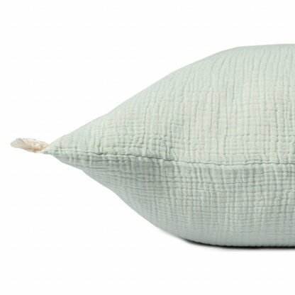 20" X 20" Blue Gray And Cream 100% Cotton Zippered Pillow