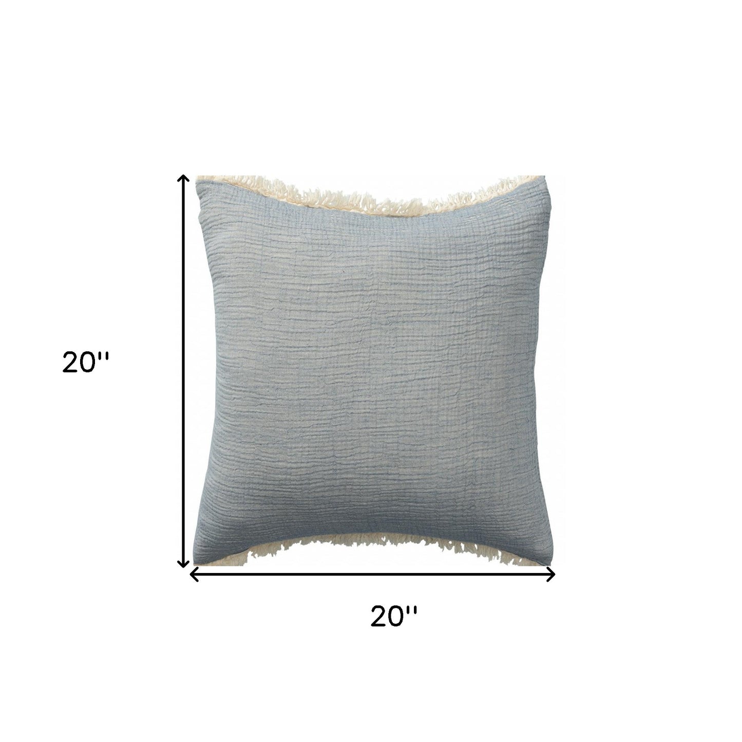 20" X 20" Blue Gray And Cream 100% Cotton Zippered Pillow