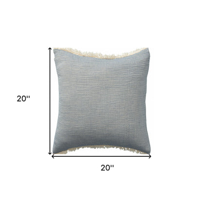 20" X 20" Blue Gray And Cream 100% Cotton Zippered Pillow
