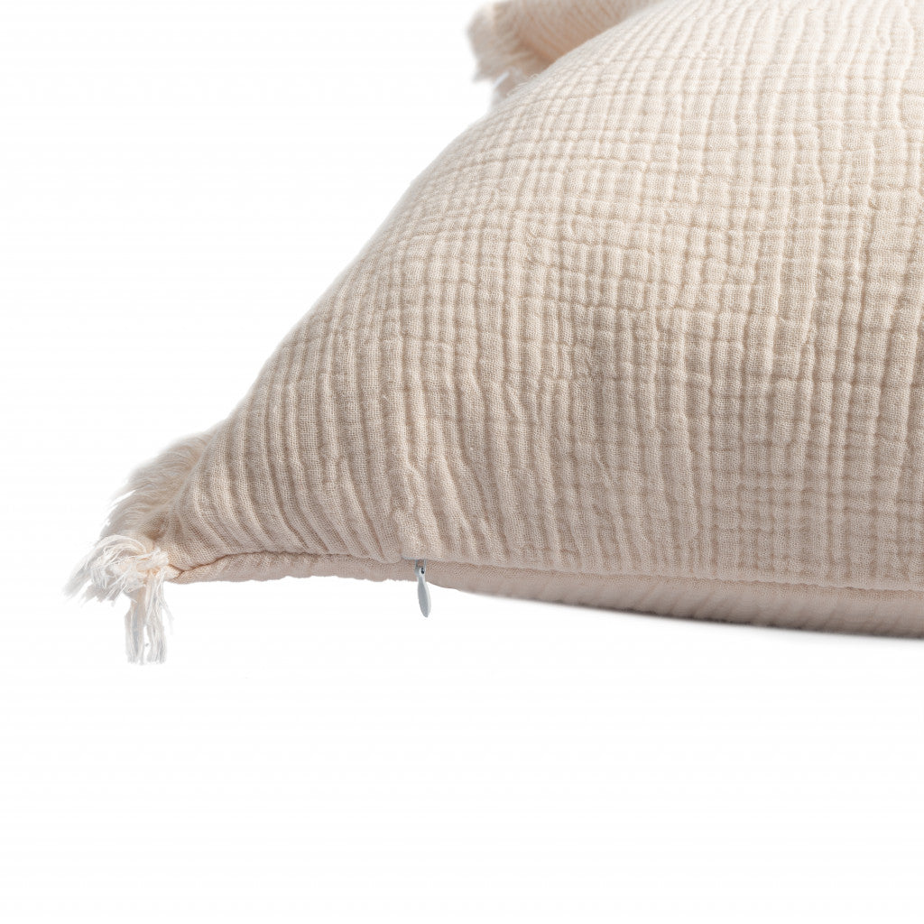 20" X 20" Blue Gray And Cream 100% Cotton Zippered Pillow