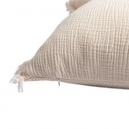 20" X 20" Blue Gray And Cream 100% Cotton Zippered Pillow