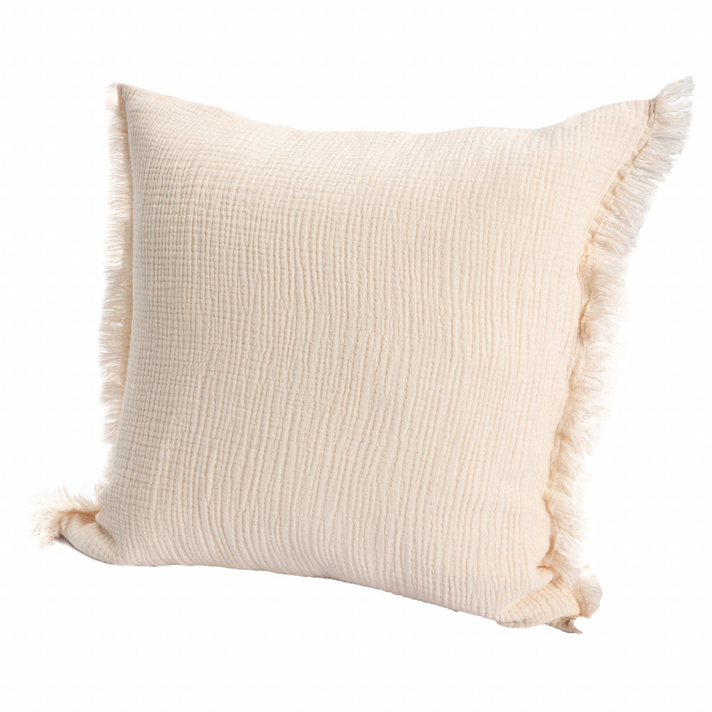 20" X 20" Blue Gray And Cream 100% Cotton Zippered Pillow