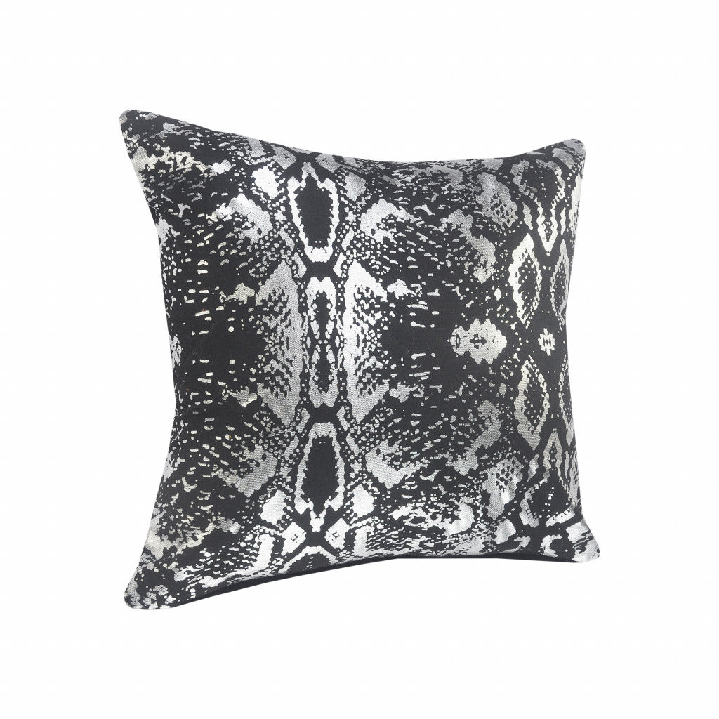 20" X 20" White And Silver 100% Cotton Animal Print Zippered Pillow