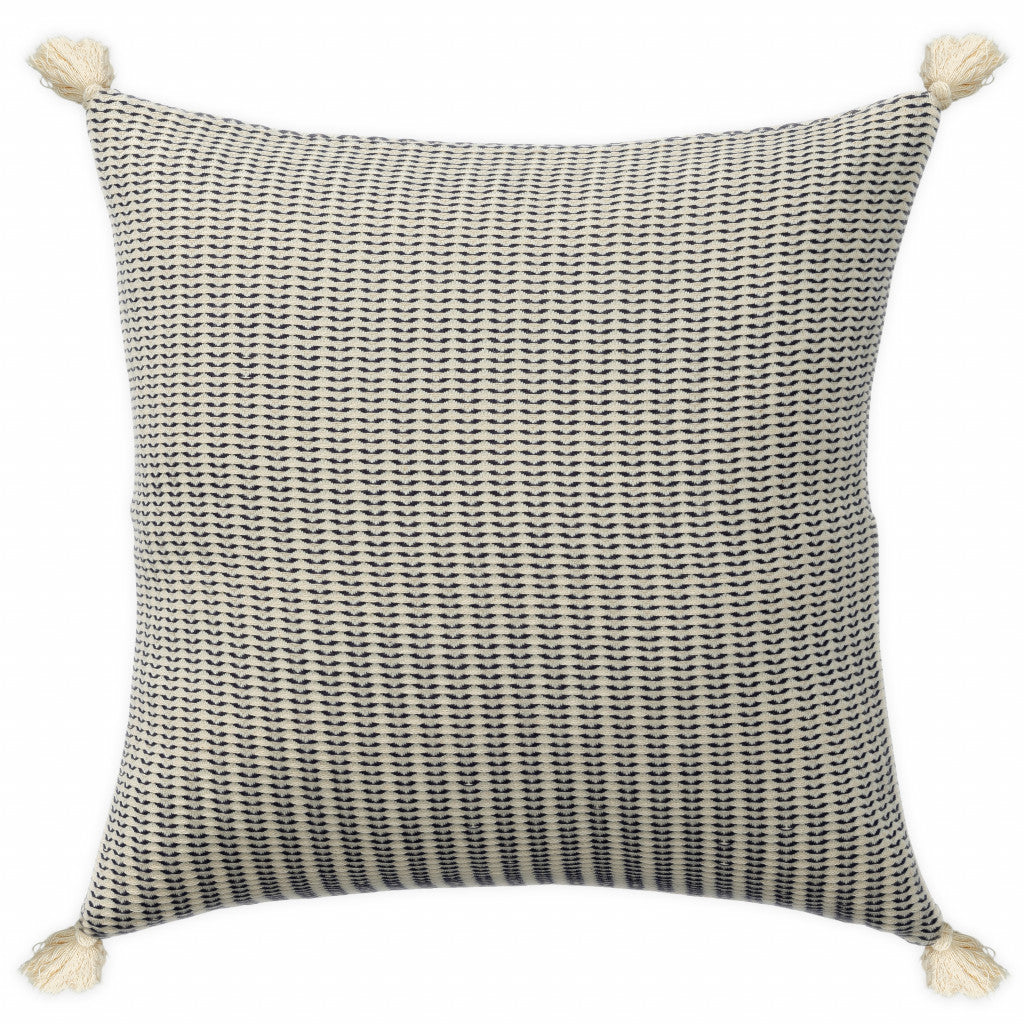 18" X 18" Beige And Ivory 100% Cotton Striped Zippered Pillow