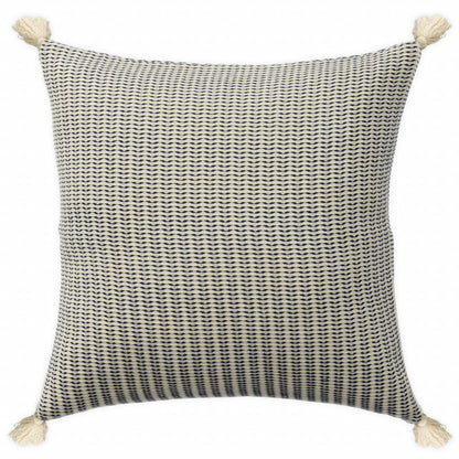 18" X 18" Beige And Ivory 100% Cotton Striped Zippered Pillow
