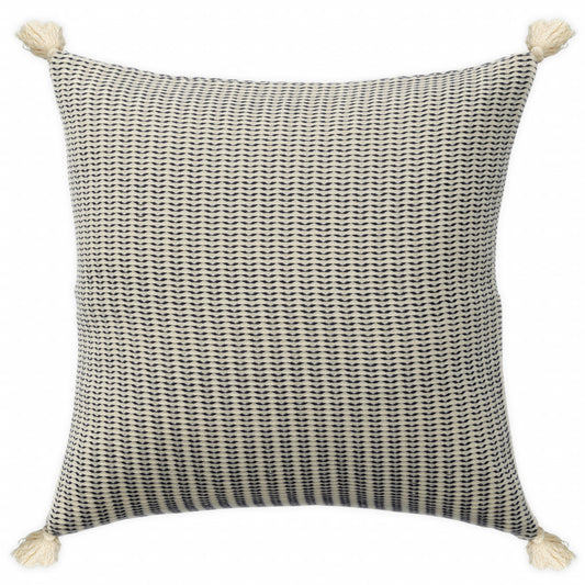18" X 18" Beige And Ivory 100% Cotton Striped Zippered Pillow