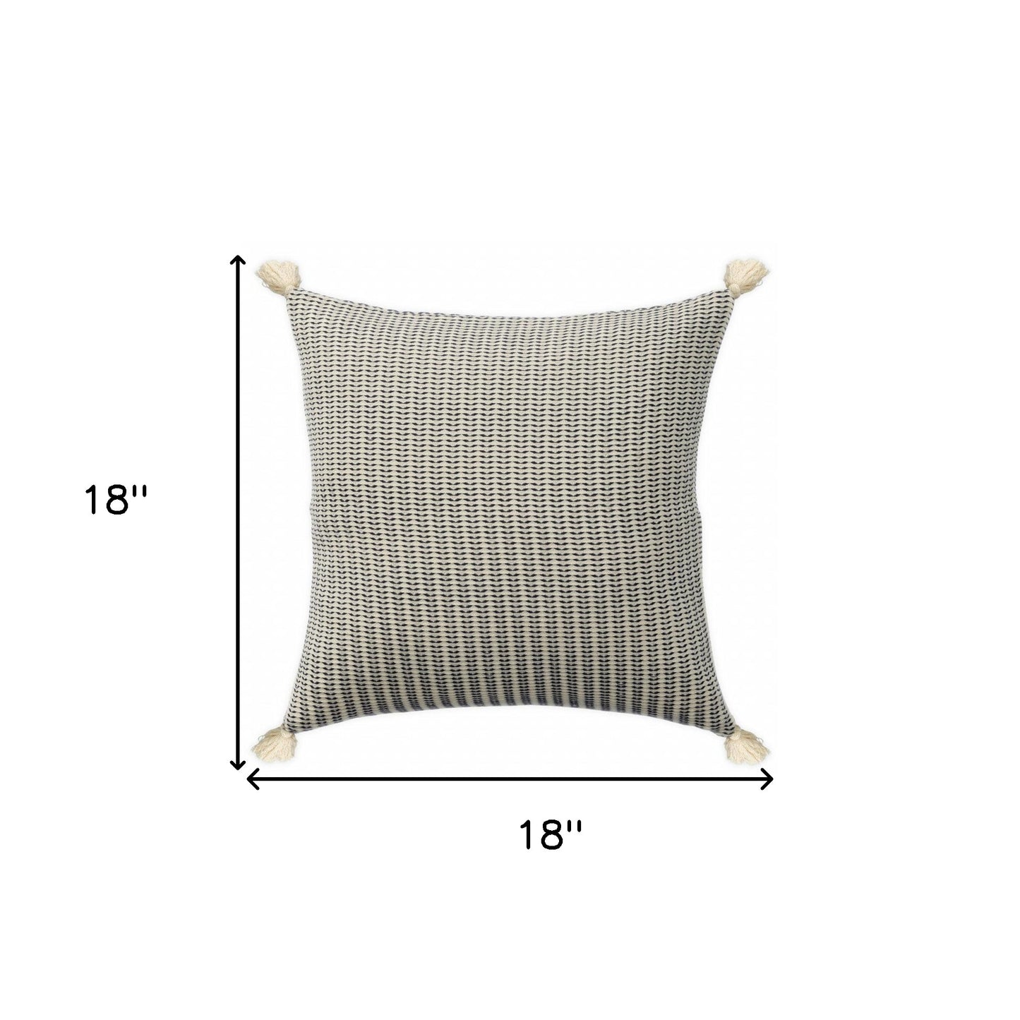 18" X 18" Beige And Ivory 100% Cotton Striped Zippered Pillow