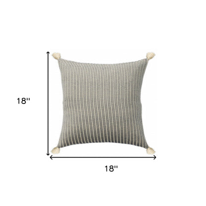 18" X 18" Beige And Ivory 100% Cotton Striped Zippered Pillow