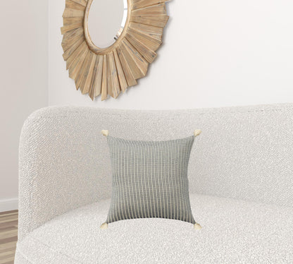 18" X 18" Beige And Ivory 100% Cotton Striped Zippered Pillow