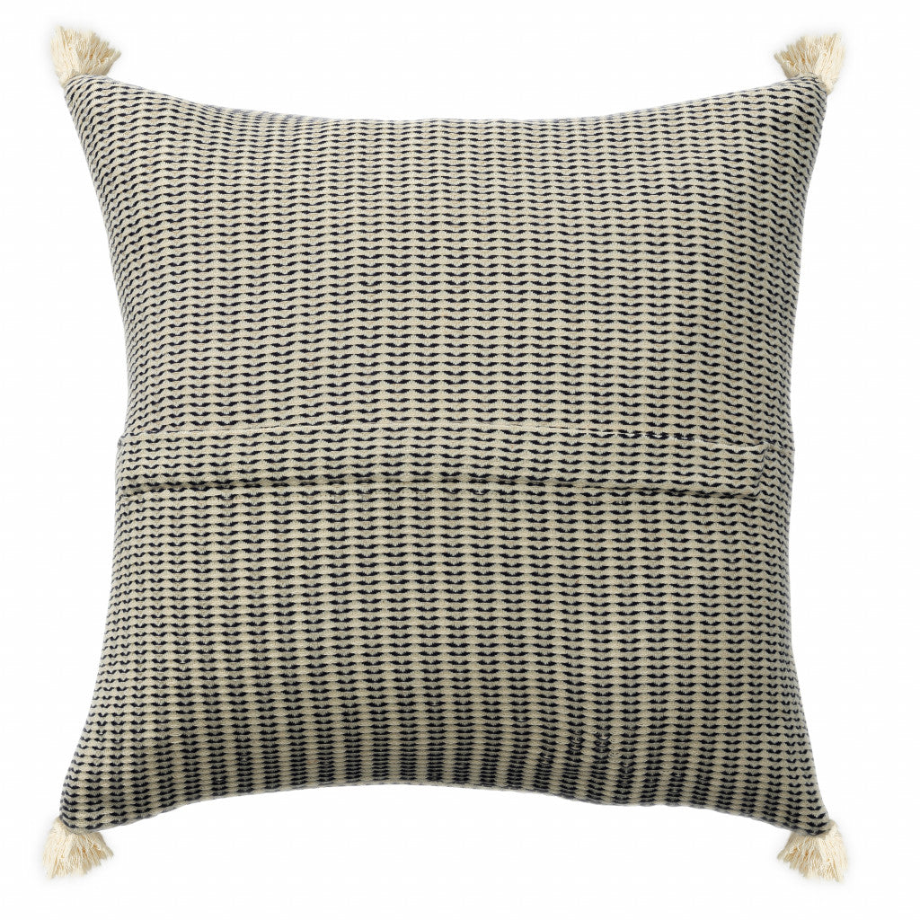 18" X 18" Beige And Ivory 100% Cotton Striped Zippered Pillow