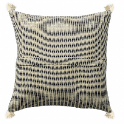 18" X 18" Beige And Ivory 100% Cotton Striped Zippered Pillow