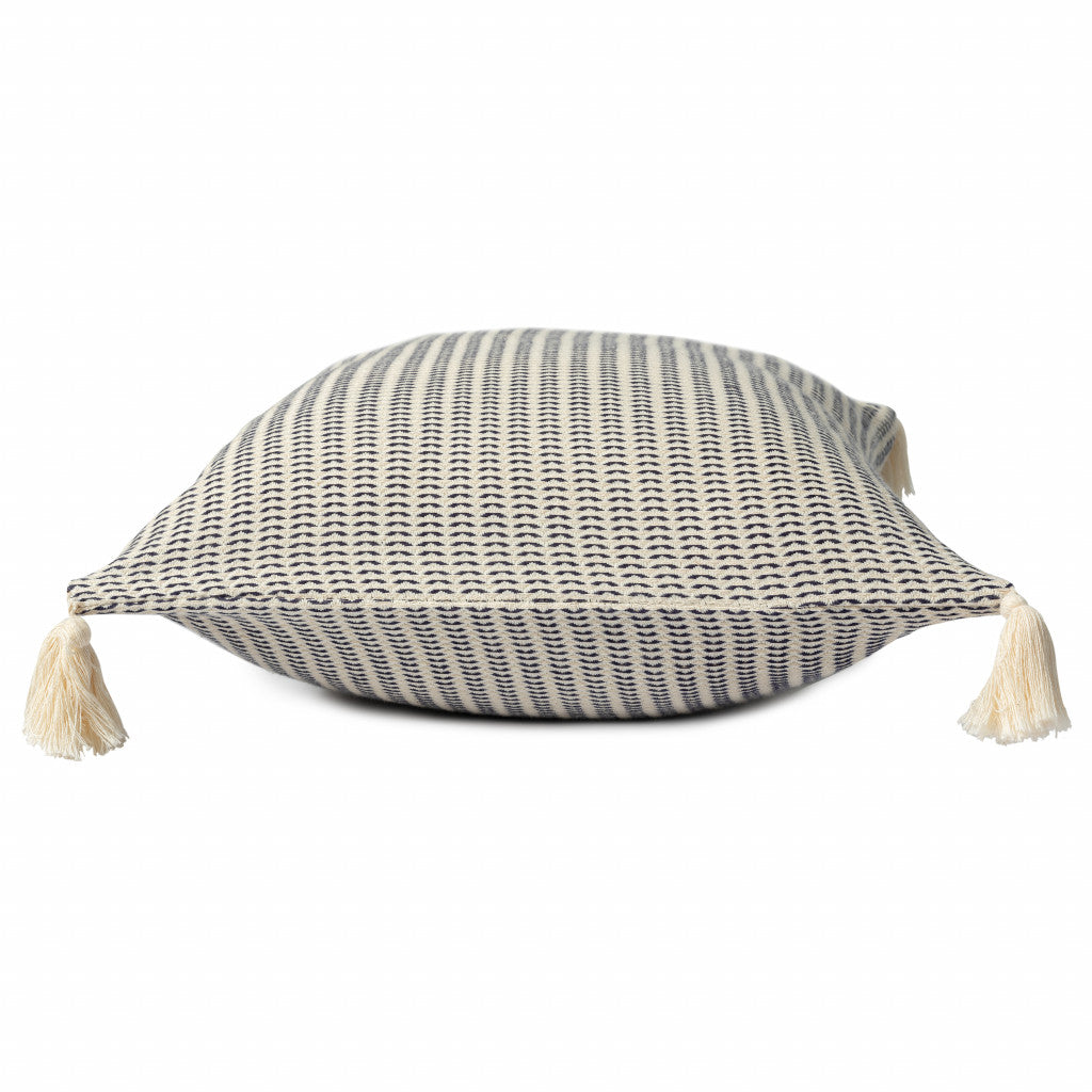 18" X 18" Beige And Ivory 100% Cotton Striped Zippered Pillow