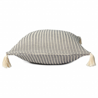 18" X 18" Beige And Ivory 100% Cotton Striped Zippered Pillow