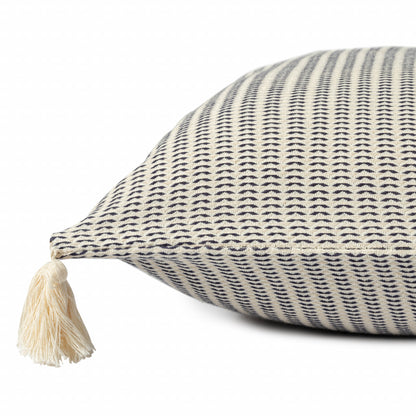 18" X 18" Beige And Ivory 100% Cotton Striped Zippered Pillow