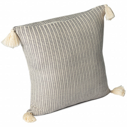 18" X 18" Beige And Ivory 100% Cotton Striped Zippered Pillow