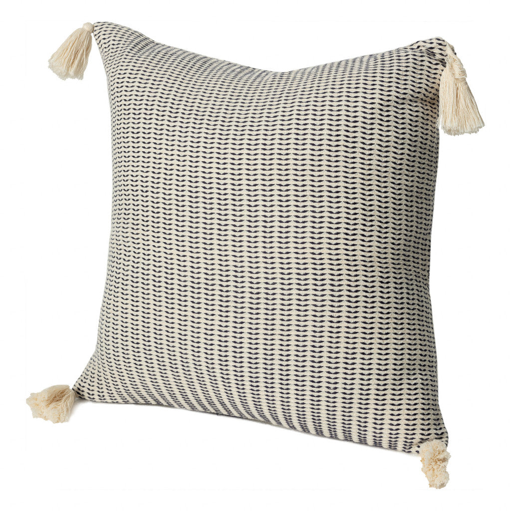 18" X 18" Beige And Ivory 100% Cotton Striped Zippered Pillow
