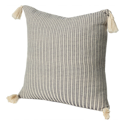 18" X 18" Beige And Ivory 100% Cotton Striped Zippered Pillow