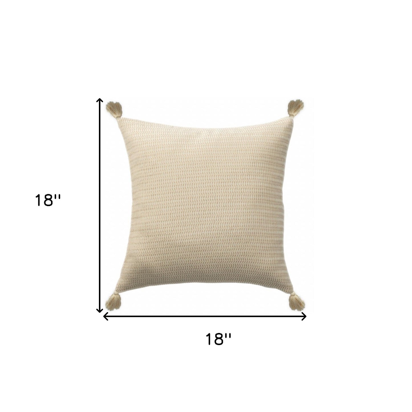 18" X 18" Beige And Ivory 100% Cotton Striped Zippered Pillow