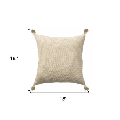 18" X 18" Beige And Ivory 100% Cotton Striped Zippered Pillow