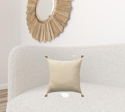 18" X 18" Beige And Ivory 100% Cotton Striped Zippered Pillow