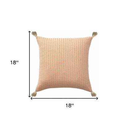 18" X 18" Beige And Ivory 100% Cotton Striped Zippered Pillow