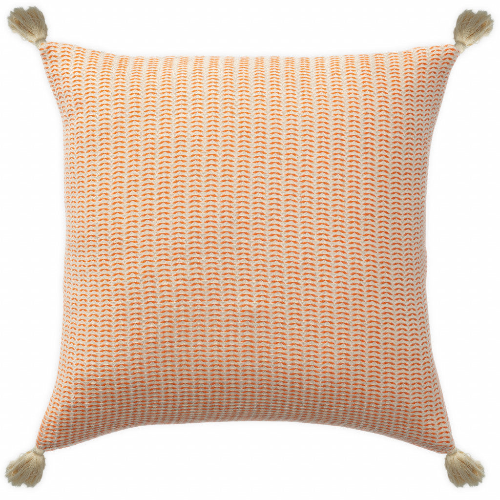 18" X 18" Beige And Ivory 100% Cotton Striped Zippered Pillow