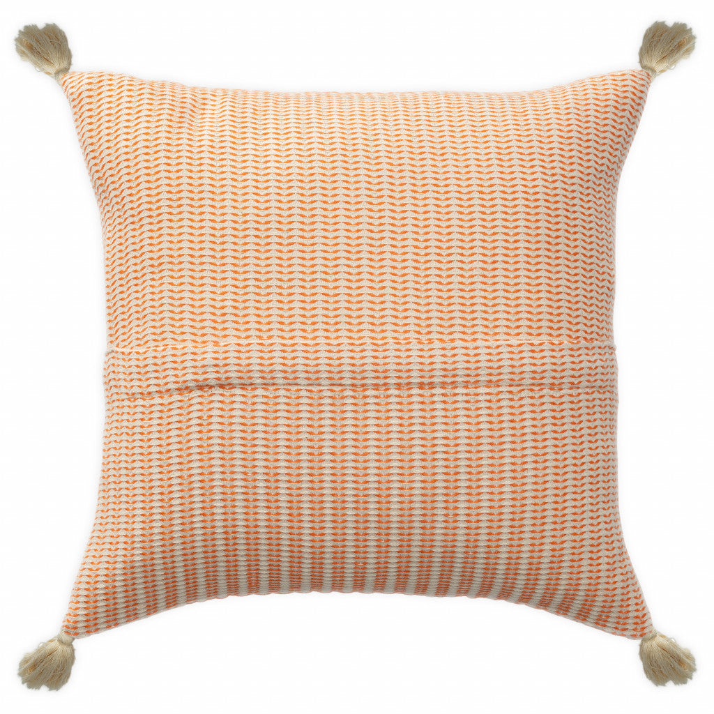18" X 18" Beige And Ivory 100% Cotton Striped Zippered Pillow