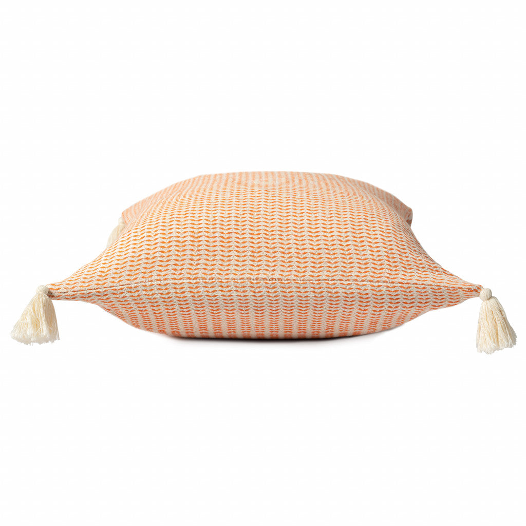 18" X 18" Beige And Ivory 100% Cotton Striped Zippered Pillow