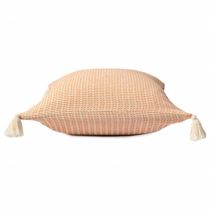 18" X 18" Beige And Ivory 100% Cotton Striped Zippered Pillow