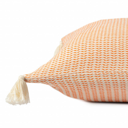18" X 18" Beige And Ivory 100% Cotton Striped Zippered Pillow