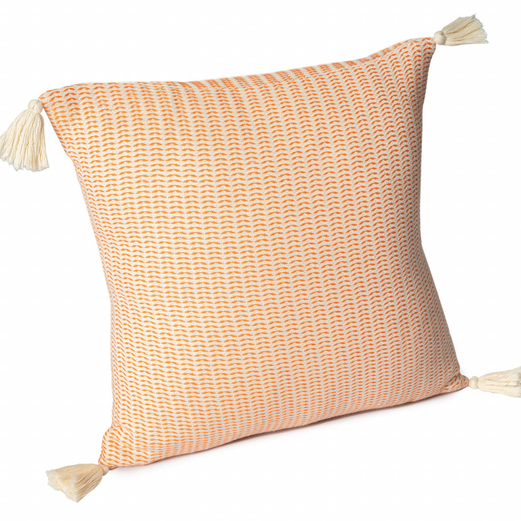 18" X 18" Beige And Ivory 100% Cotton Striped Zippered Pillow
